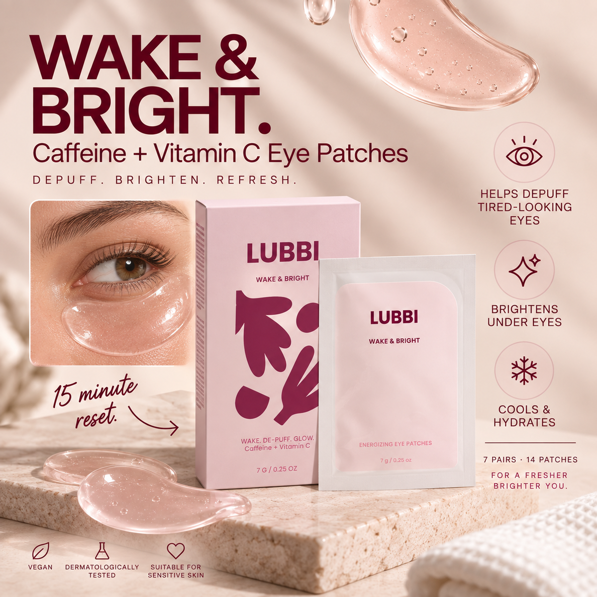 WAKE & BRIGHT 7 PAIRS · 14 PATCHES