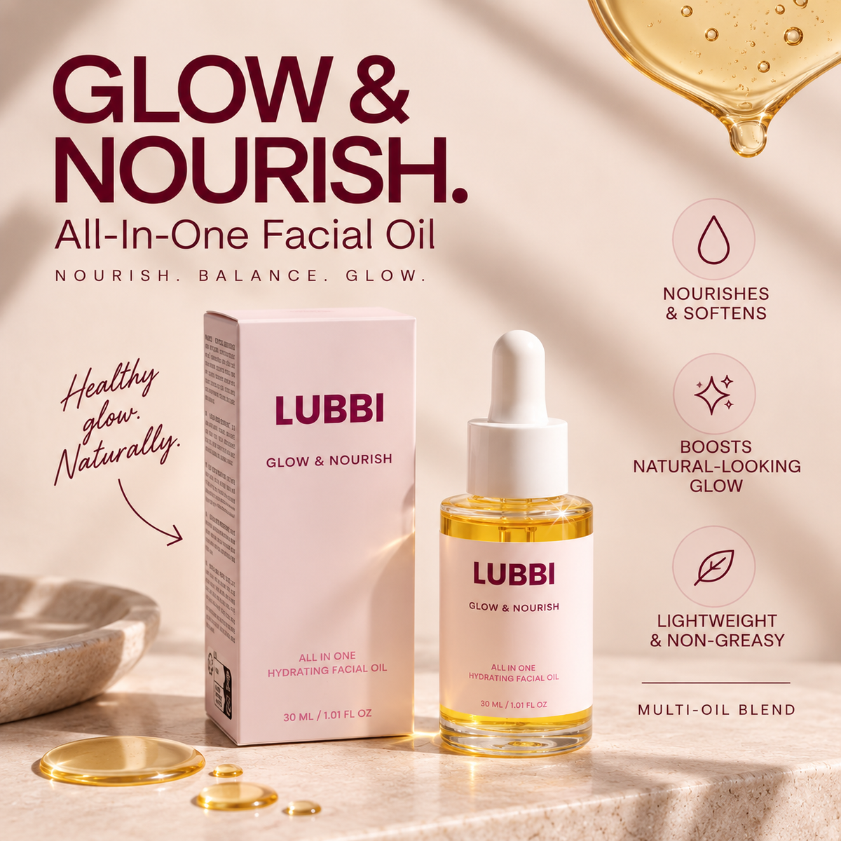 GLOW & NOURISH                         All-In-One Facial Oil